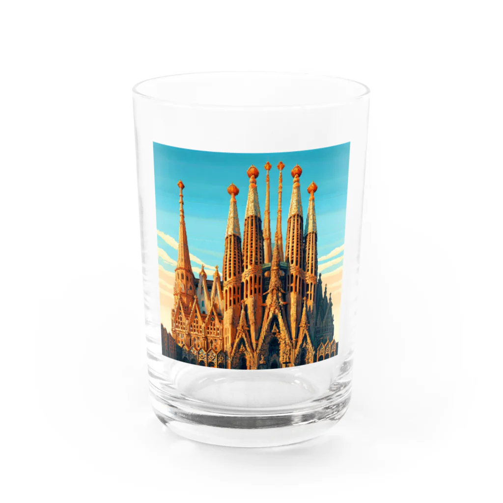 Pixel Art Goodsのサクラダファミリア（pixel art） Water Glass :front