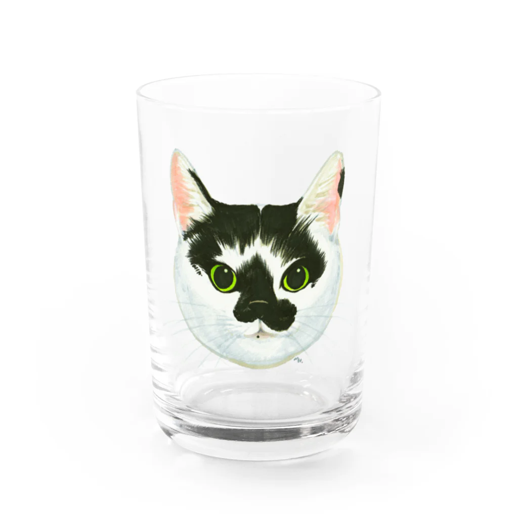 segasworksのねこさんのお顔（白黒ねこ） Water Glass :front