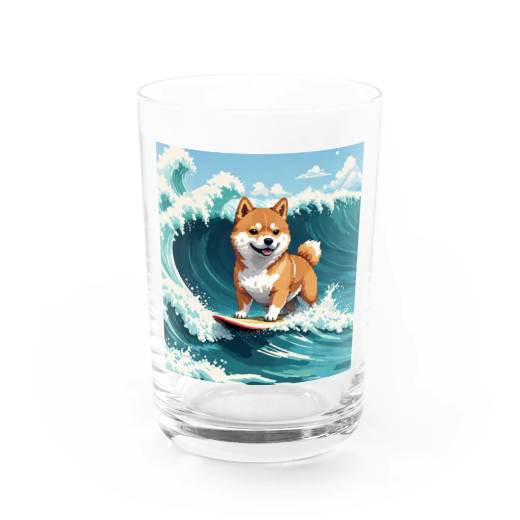 もふもふ堂の波乗り柴犬 Water Glass :front