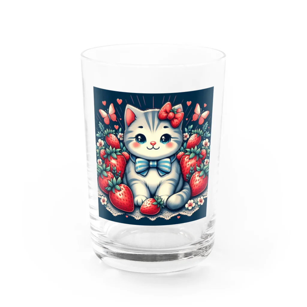 いちごと一緒🍓のいちごと猫シリーズ Water Glass :front