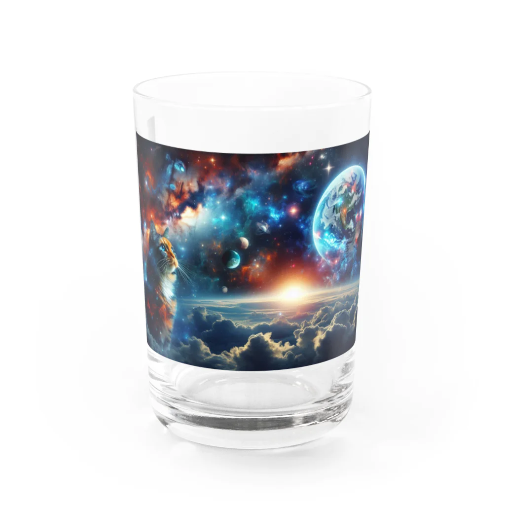 space catの星を見つめる猫 Water Glass :front