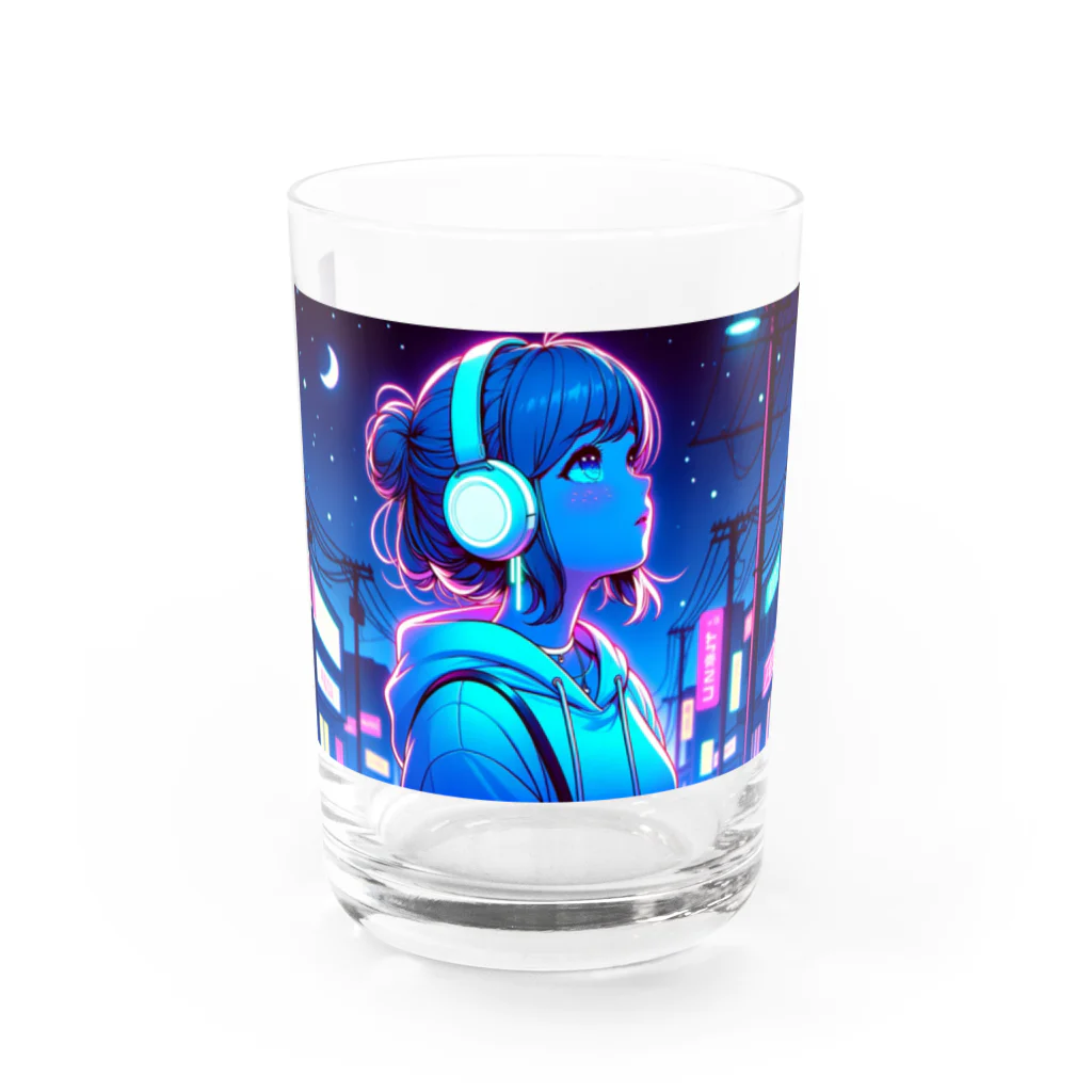 DesignColorsのネオンカラーな夜の少女 Water Glass :front