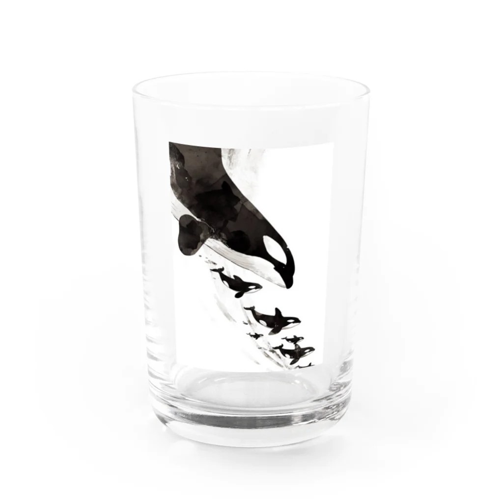 クマやんDesign図のシャチ群 Water Glass :front