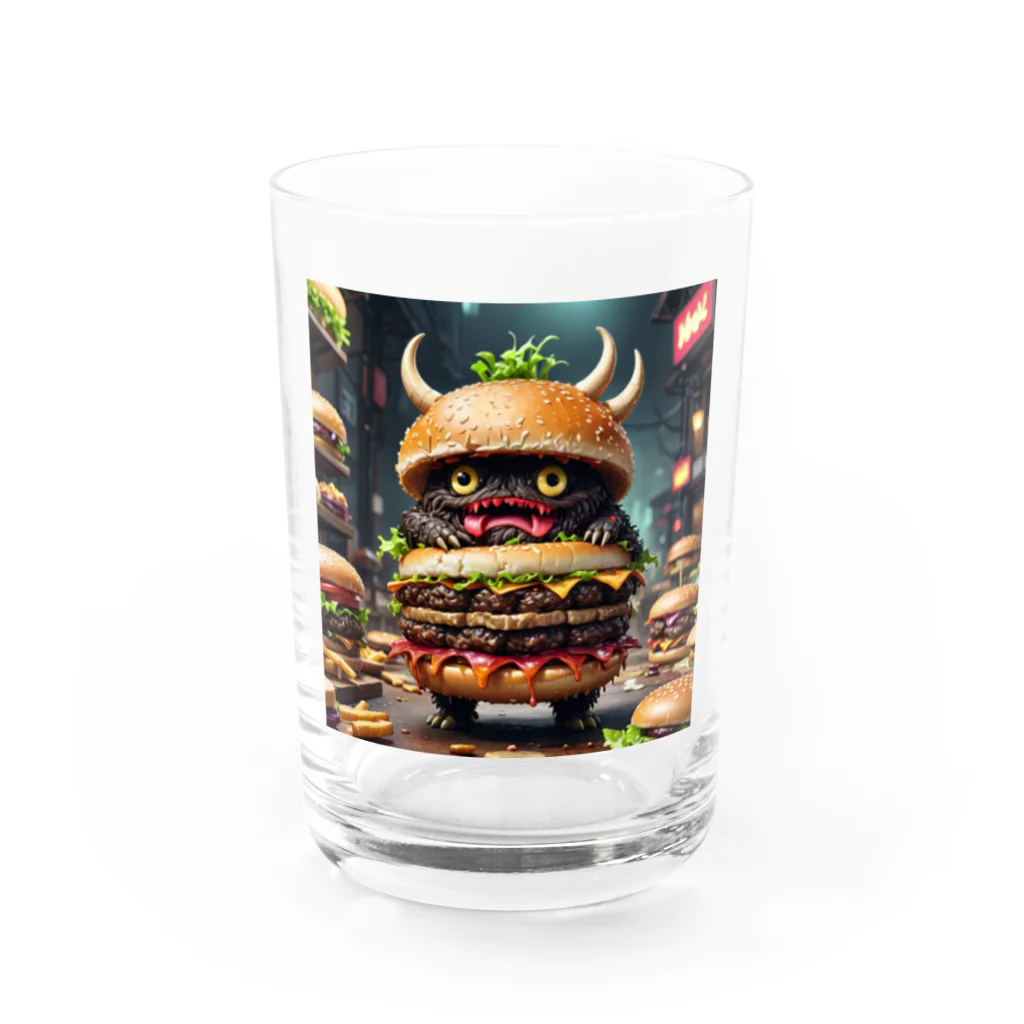 AI妖怪大図鑑のトリプル肉厚ビーフバーガー妖怪　バグドガルド Water Glass :front