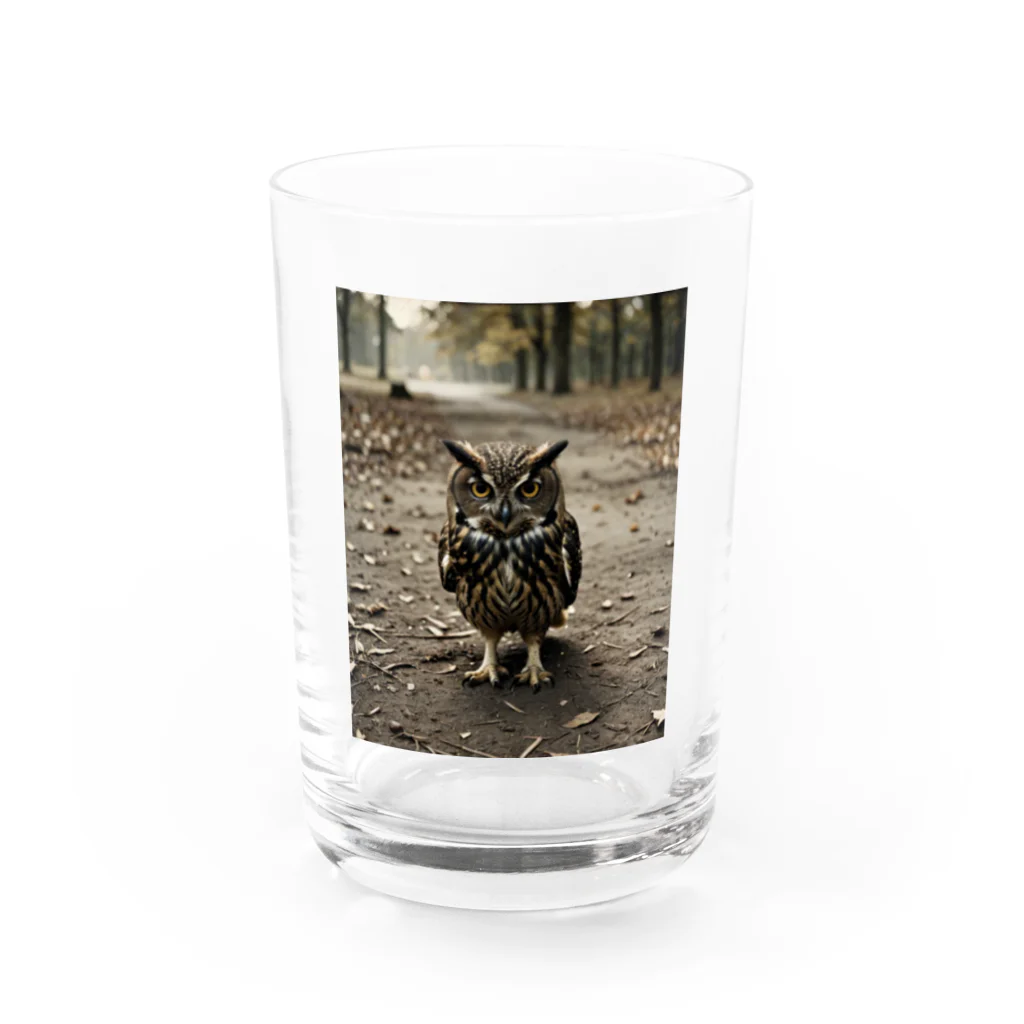 Steampunk Creations屋の地面を歩くフクロウ Water Glass :front