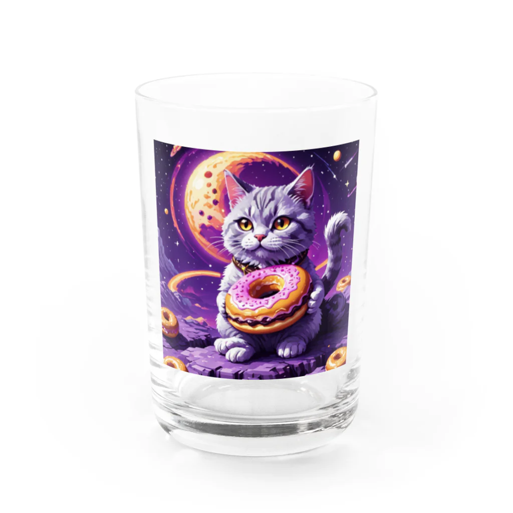 メロンパン猫の土星でドーナツ食べたい Water Glass :front