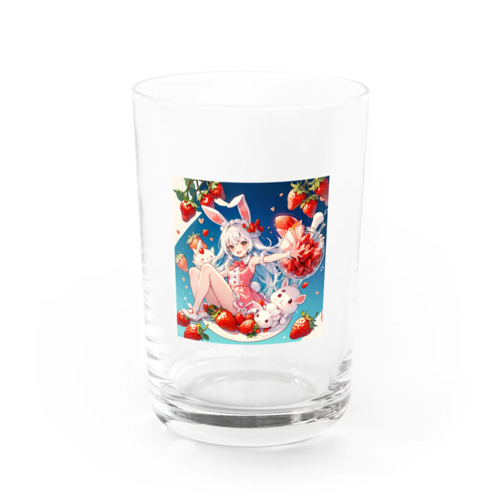 ピンクリボンのいちごうさぎ02 Water Glass :front