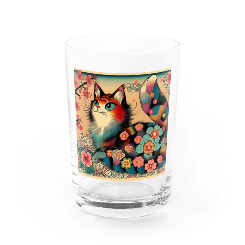 chaochao0701の浮世絵風　カラフル猫「Ukiyo-e-style Colorful Cat」「浮世绘风格的多彩猫」 Water Glass :front