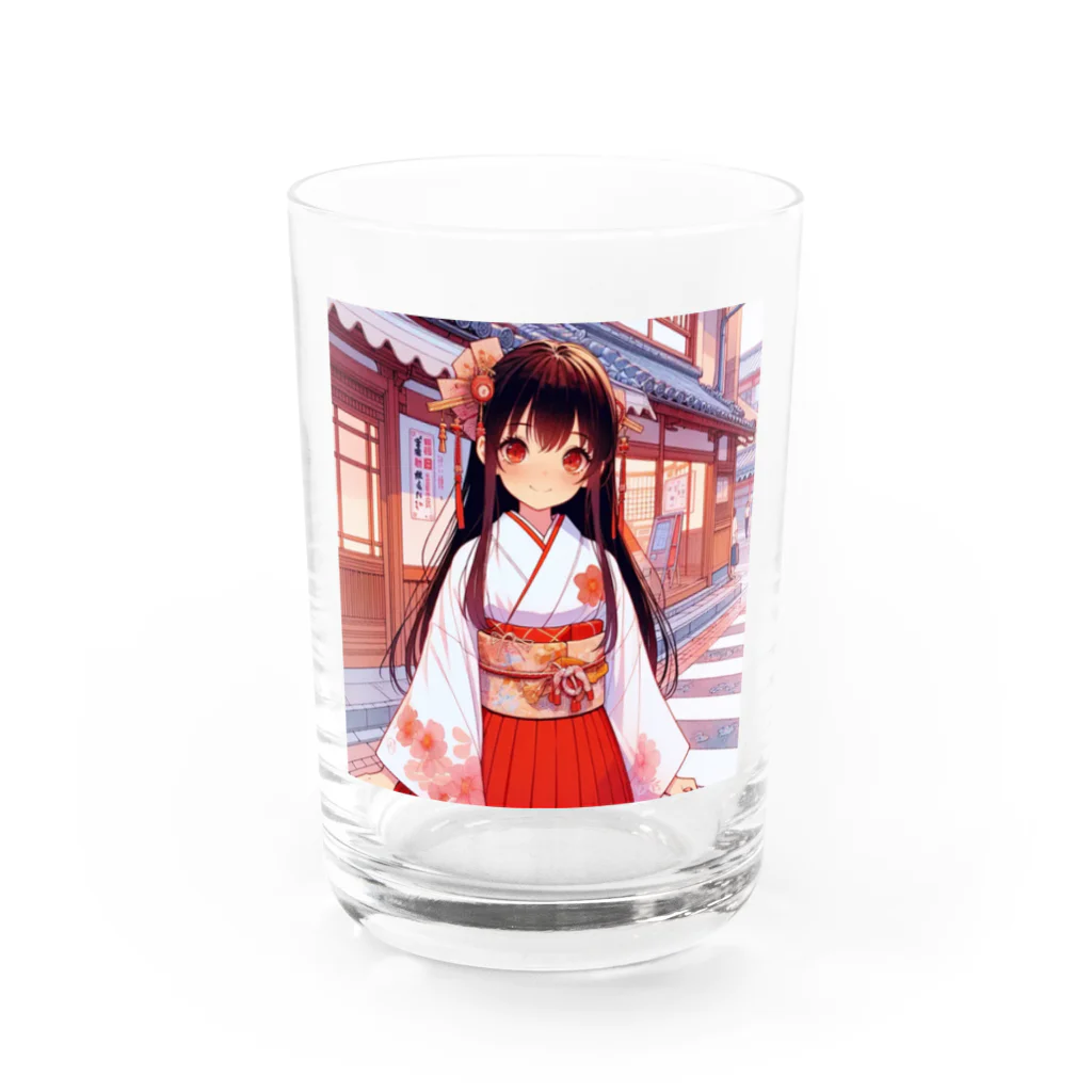 Cartoonのかわいい巫女さん Water Glass :front