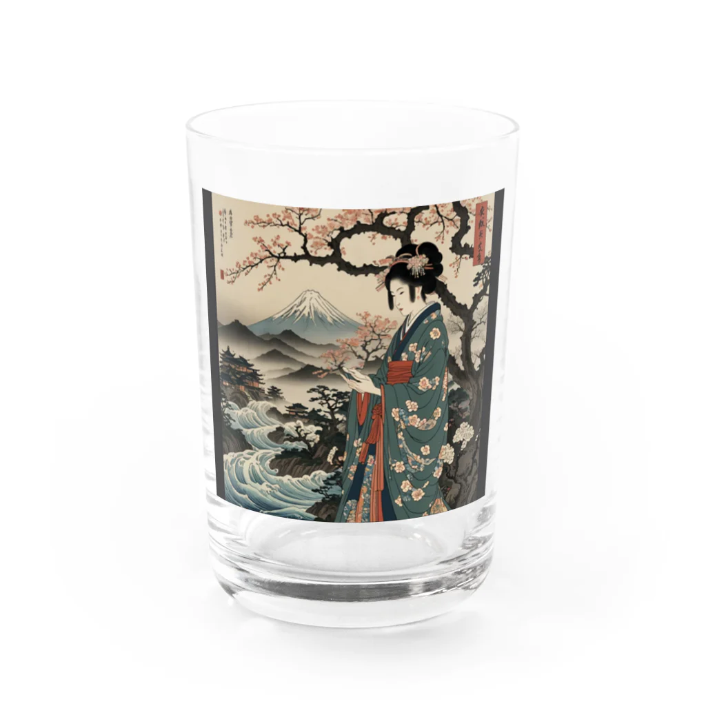 rit=ndの浮世絵　桜と着物美人画 Water Glass :front