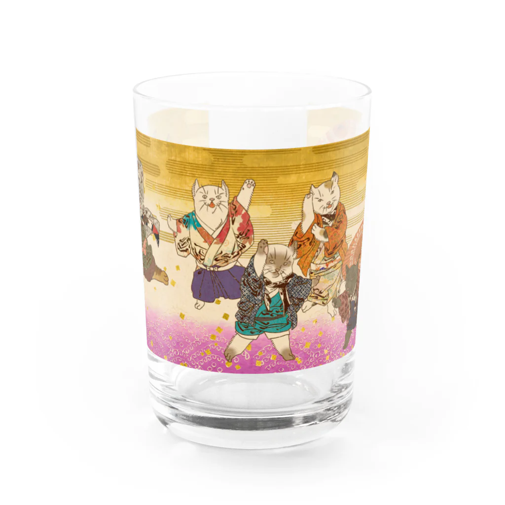 山歌和樂陽 浮世絵　Yamakawa Rakuyou UKIYOEの猫浮世絵シリーズ　猫一座 Water Glass :front