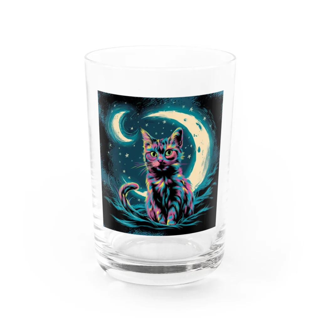 猫XショップX猫の月下の猫クン Water Glass :front