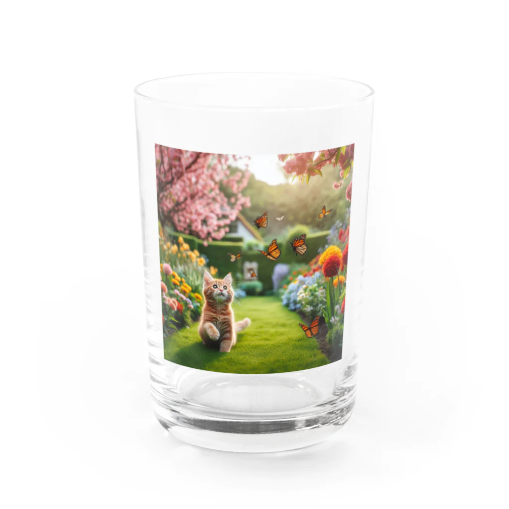 JAMnano1837の猫 in 花園 Water Glass :front