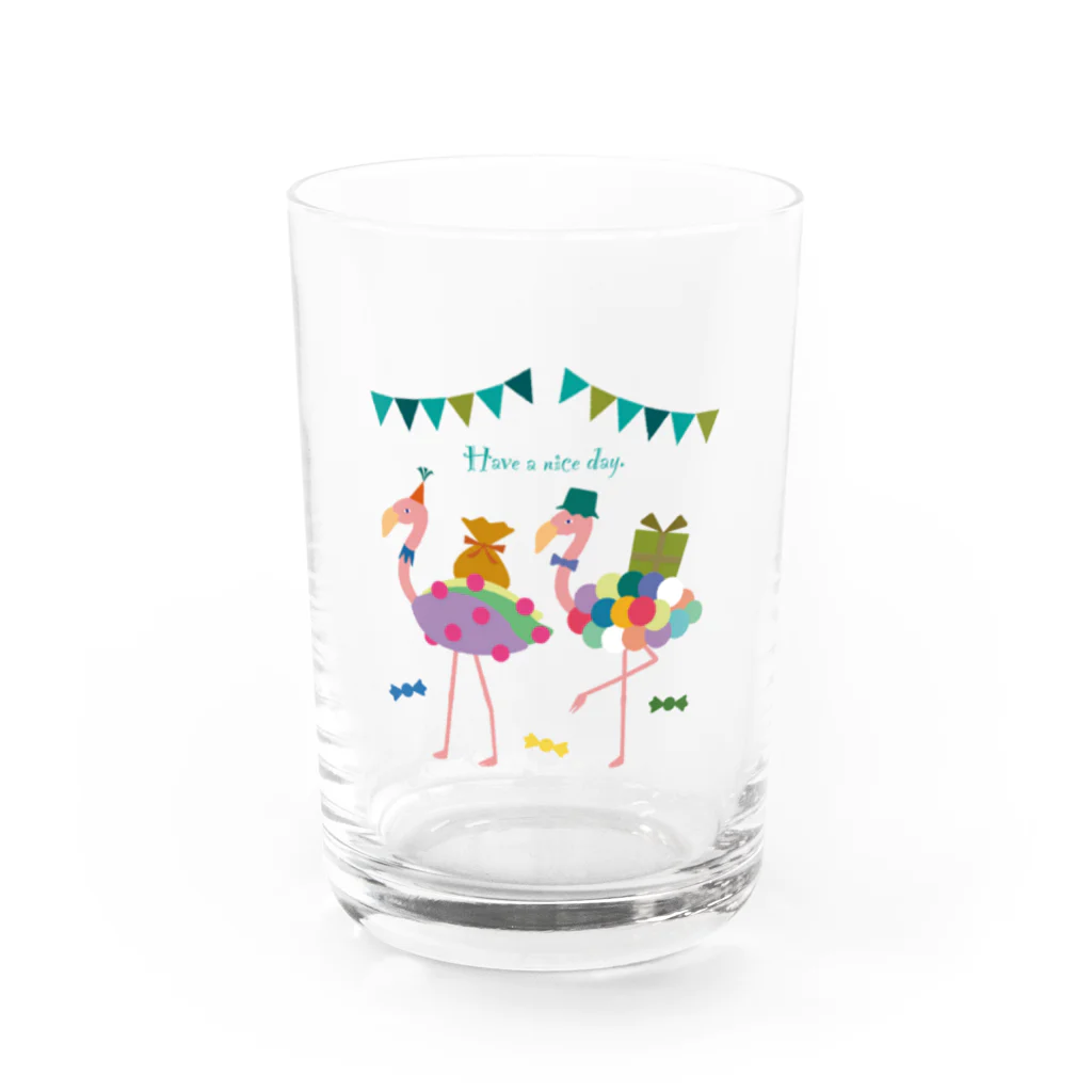 midoriの双子フラミンゴのパーティー Water Glass :front