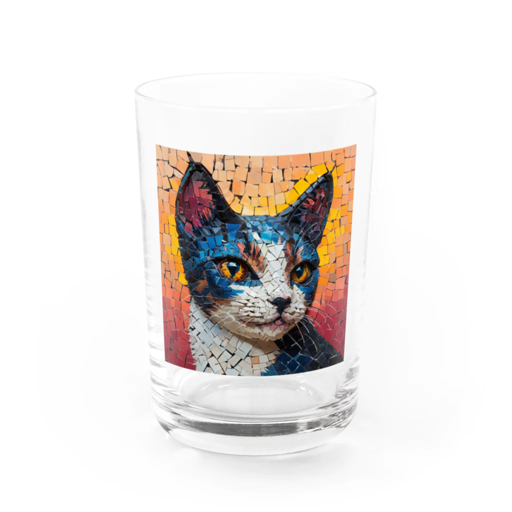 TubuTechのモザイク ブルーキャット Water Glass :front