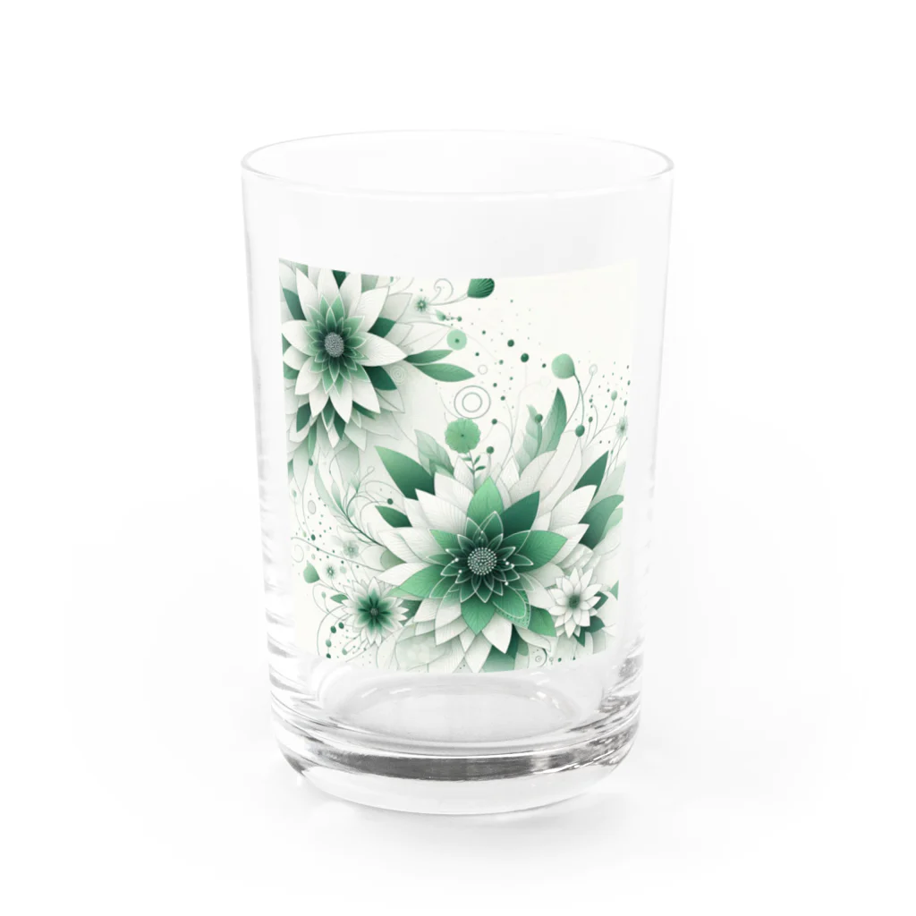 アミュペンの数学的なデザインを持つ緑と白の花 Water Glass :front