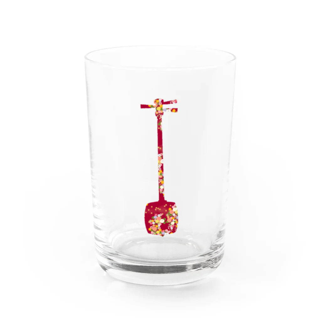 津軽三味線などの和柄三味線（赤） Water Glass :front