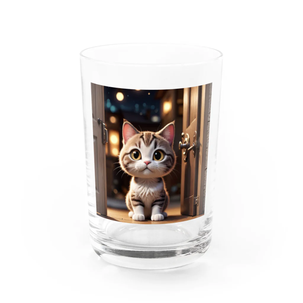 asnaynのドアを開ける猫ちゃん Water Glass :front