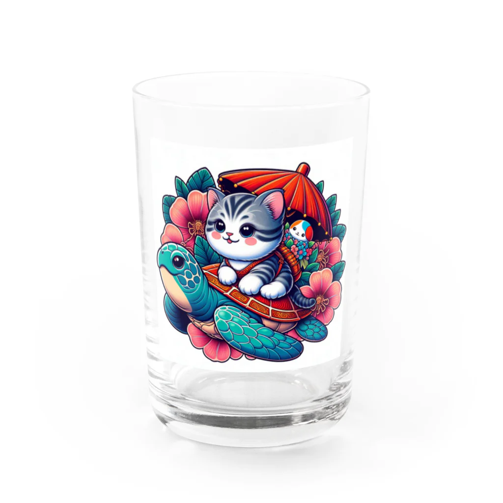 SOU＆SOUの亀乗り子猫 Water Glass :front