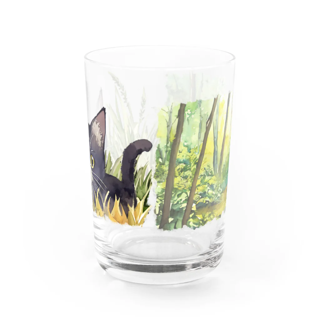 猫との風景の黒猫と森グラス Water Glass :front