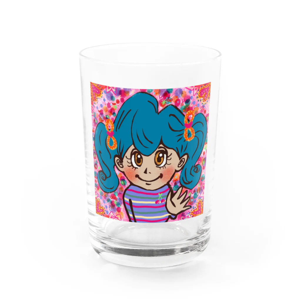 にじわたりねこのかわいい心　女の子イラスト Water Glass :front