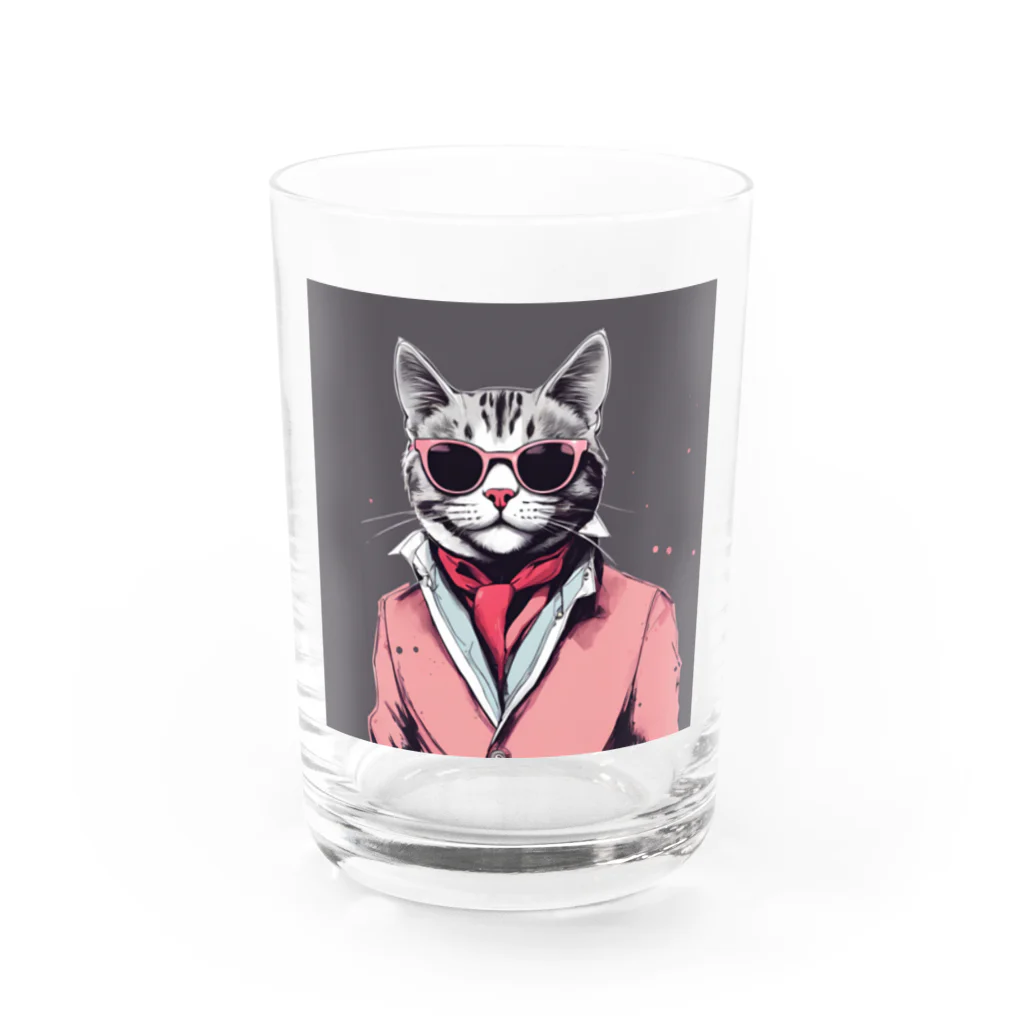 チャランコの部屋のダンディーねこさん Water Glass :front