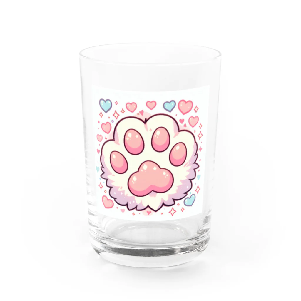 ニャンHouseのかわいいピンクの肉球 Water Glass :front