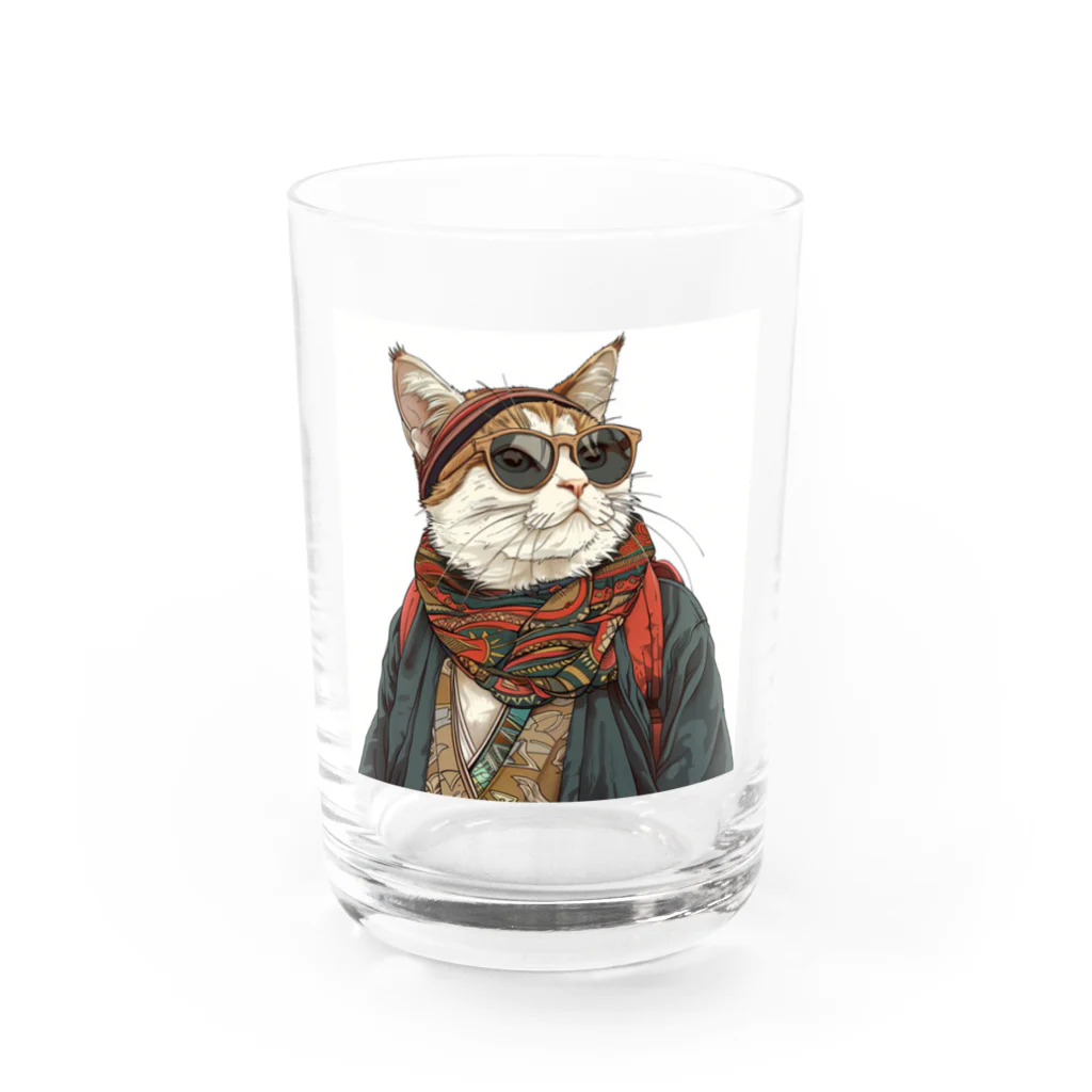 鼻ぺちゃ犬と和猫の和猫  Water Glass :front