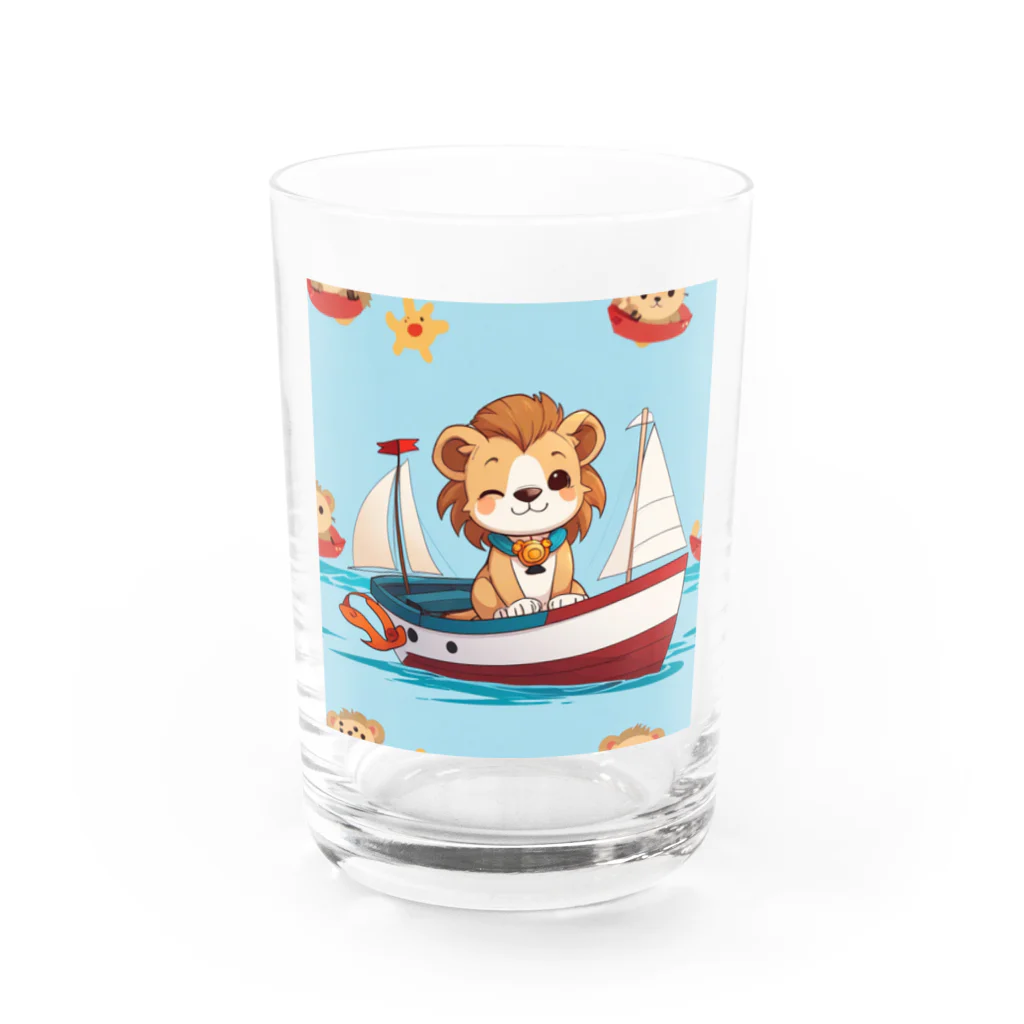 ganeshaのおもちゃのヨットに乗ってかわいいライオンに出会おう Water Glass :front