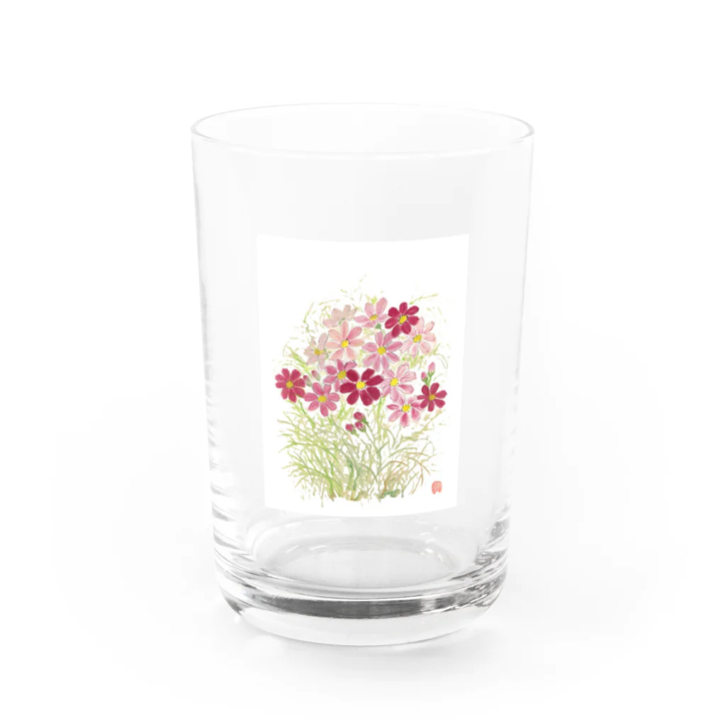 セクシーキャットのコスモスの花 Water Glass :front