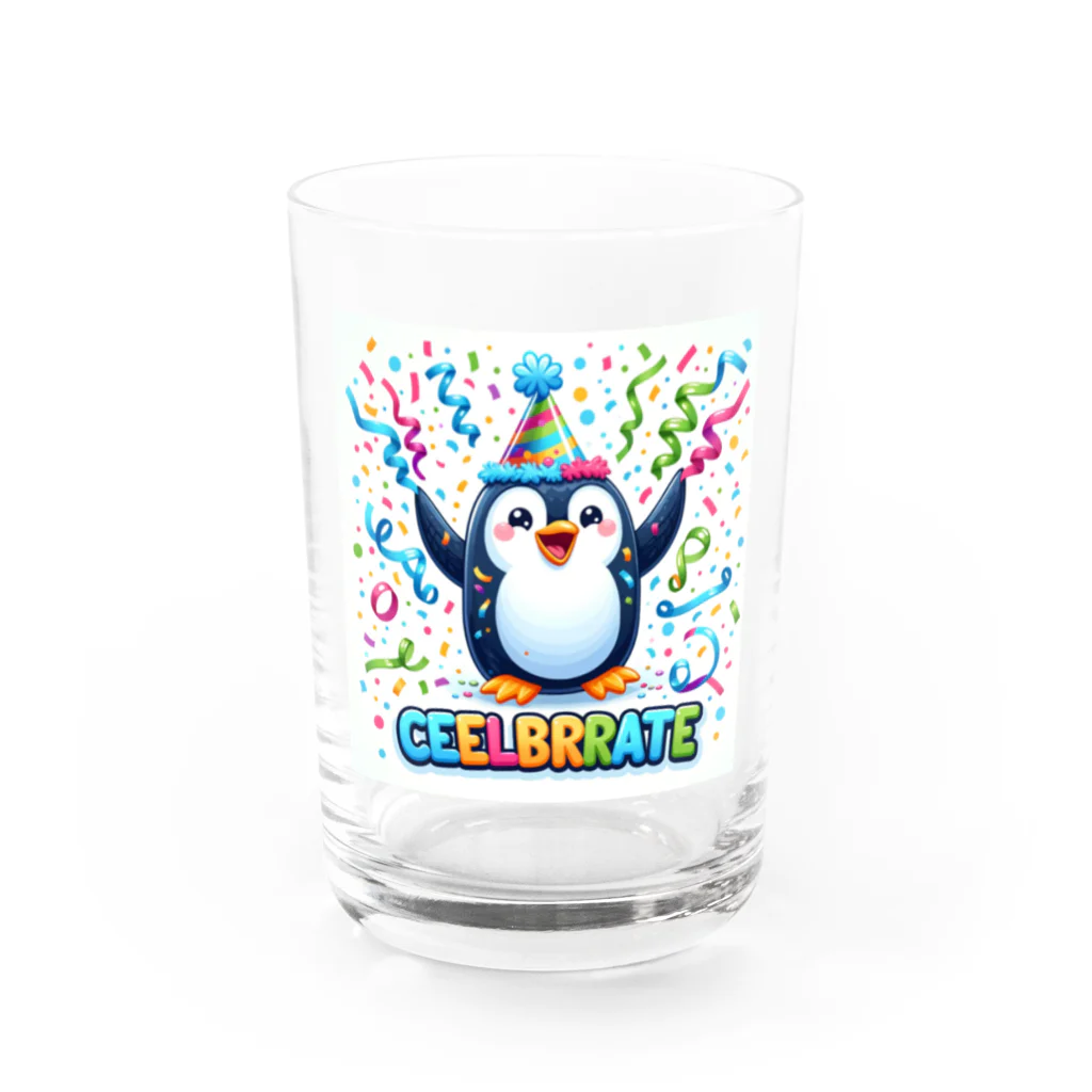 まんじゅ王国のこのキュートなペンギンがお祝いムード全開 Water Glass :front