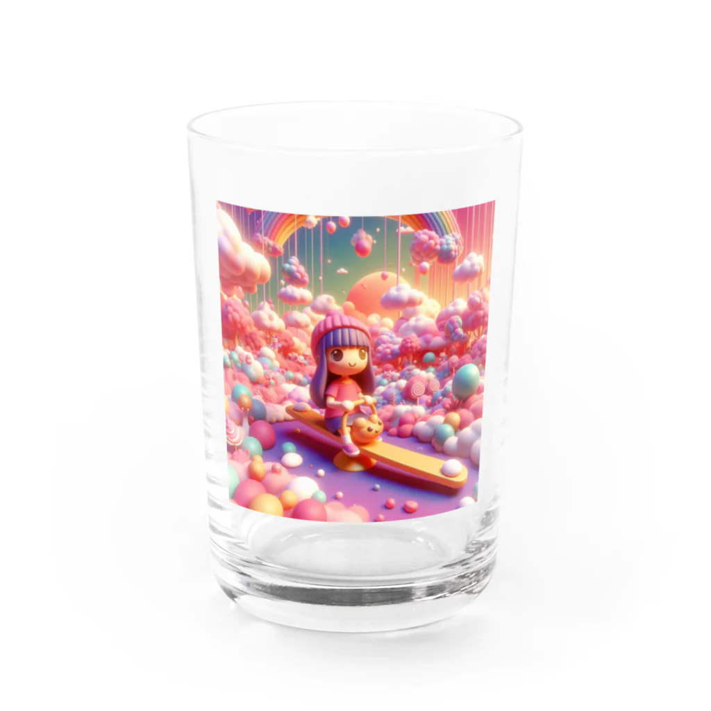 キュート＆クールの夕暮れ時のシーソー少女（３Dアニメ風） Water Glass :front