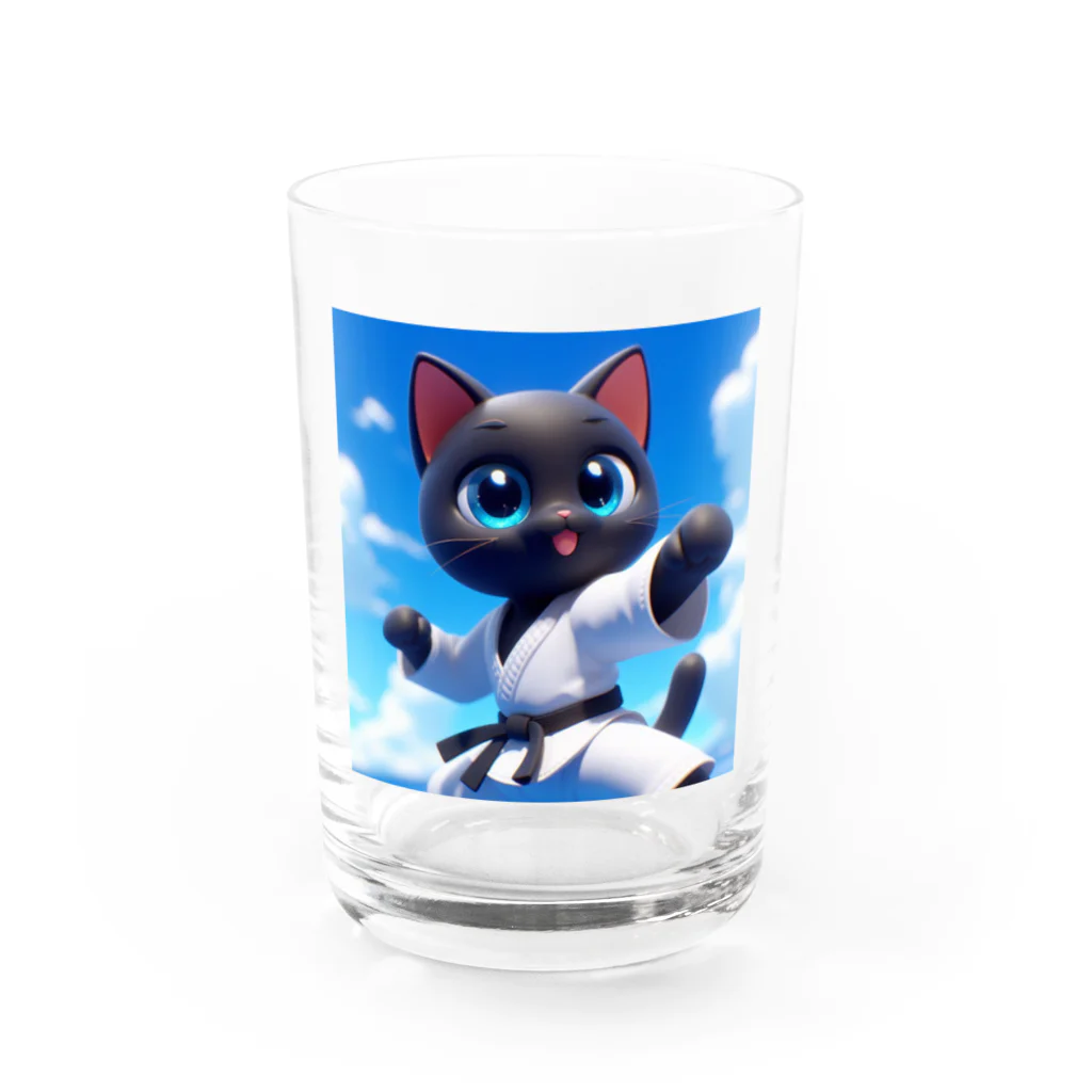 キュート＆クールの空手家クロネコ君・バージョン２ Water Glass :front