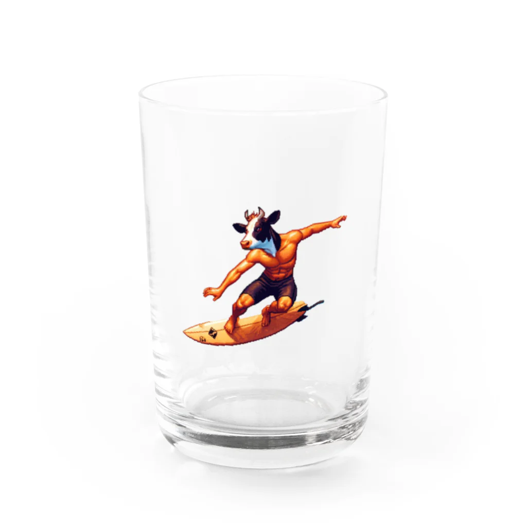 Isekai_animal_manの夏だ！ウシもサーフィン Water Glass :front