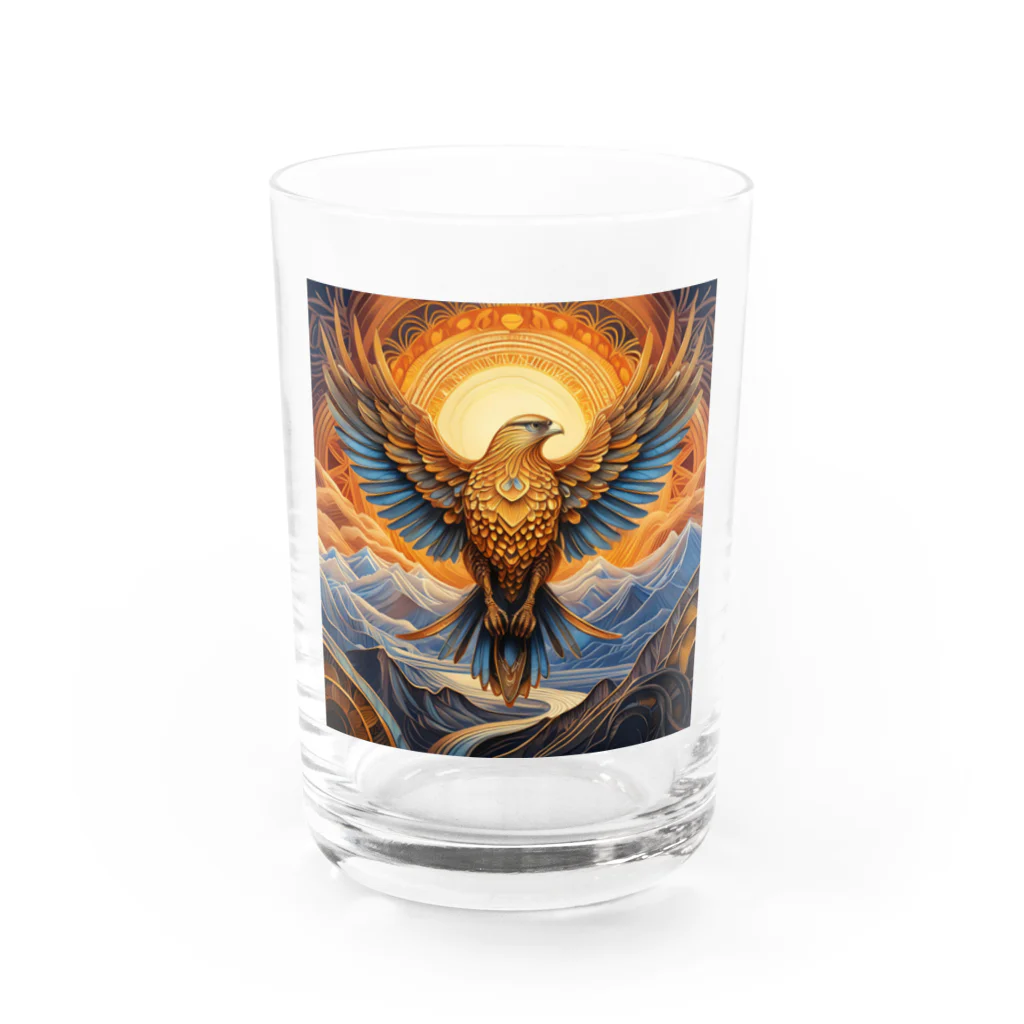 タカヤマ・サイトの神々しい鷹・シンボルマーク2 Water Glass :front