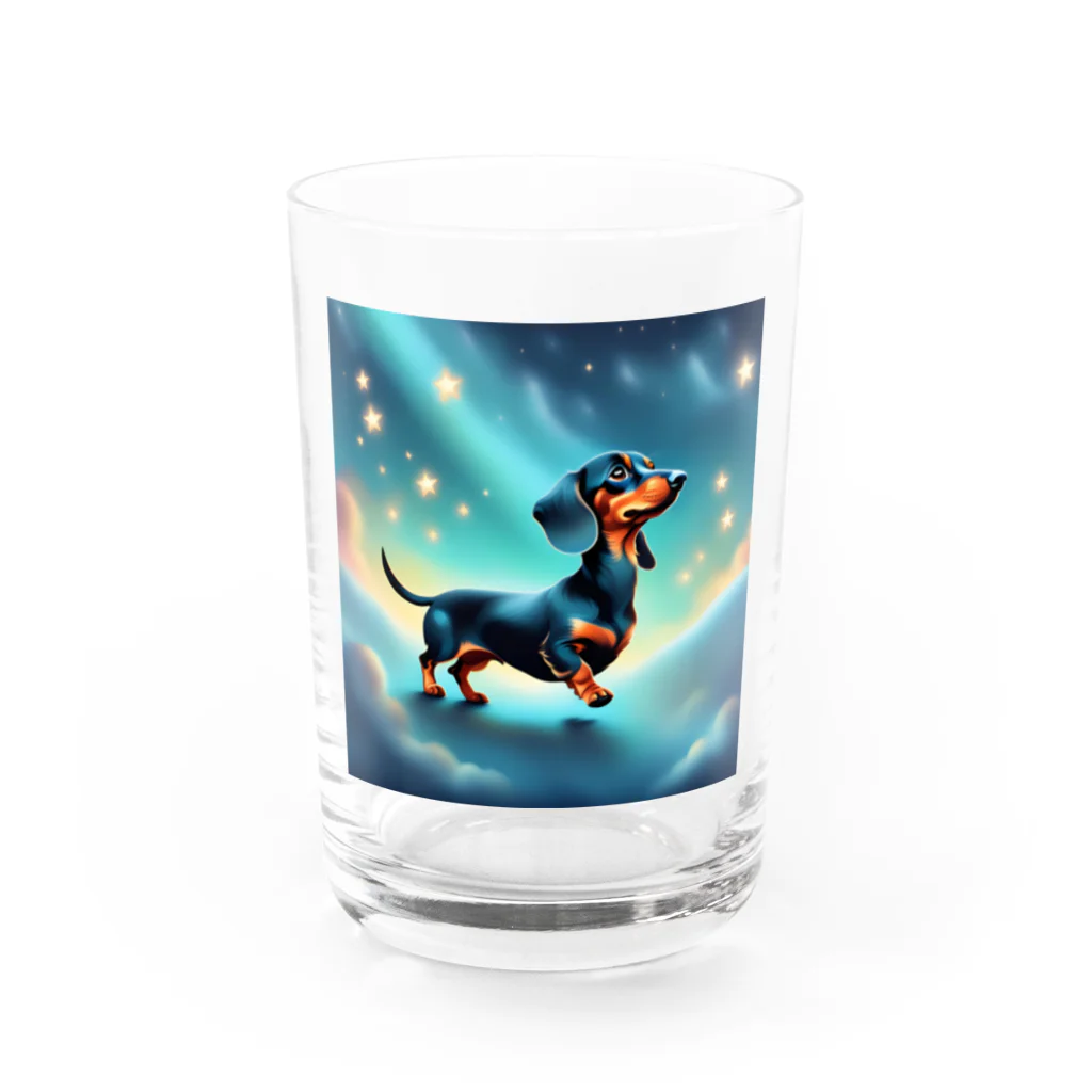 Tom's　ＳＨＯＰの星空を散歩するミニチュアダックスフンド Water Glass :front