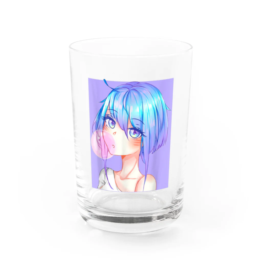 World_Teesのバブルガムを噛むアニメガール 日本の美学 アニメオタク Water Glass :front