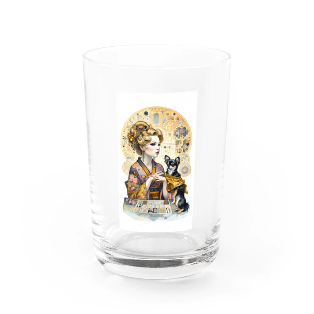 RoseTarot888Shopの着物女性とチワワ Water Glass :front