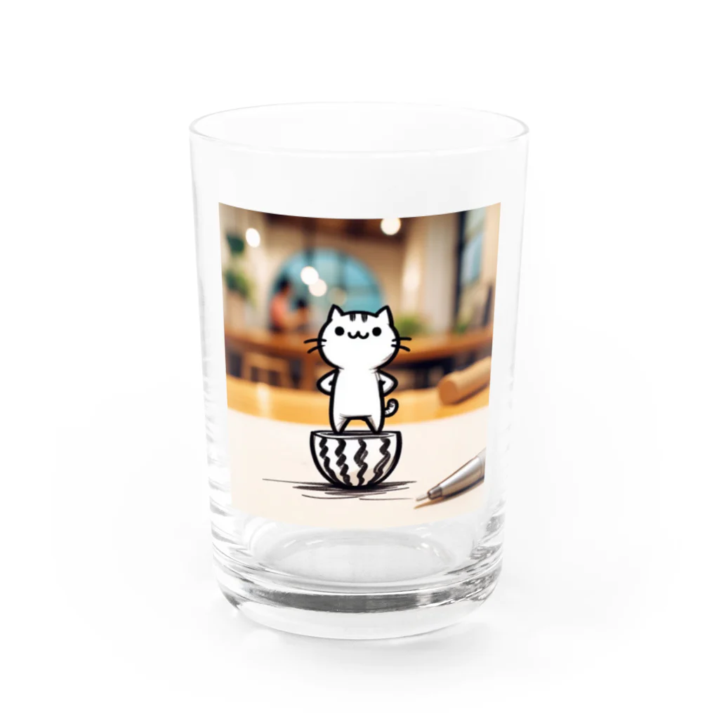 タマさくら商店街の🐈‍⬛手書きの世界から飛び出したネコ Water Glass :front