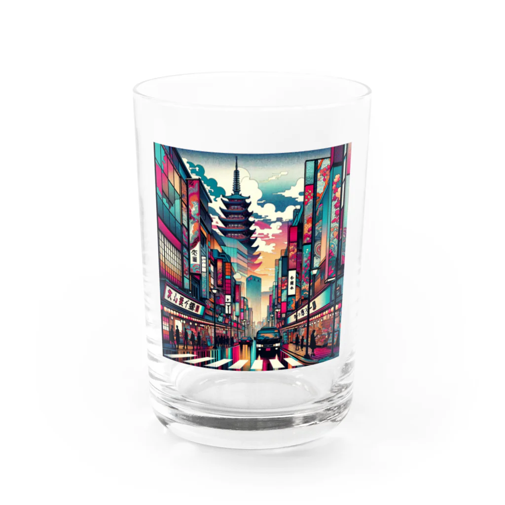 テクノ浮世絵のネオンの彩りと伝統の調和：歌舞伎町 Water Glass :front