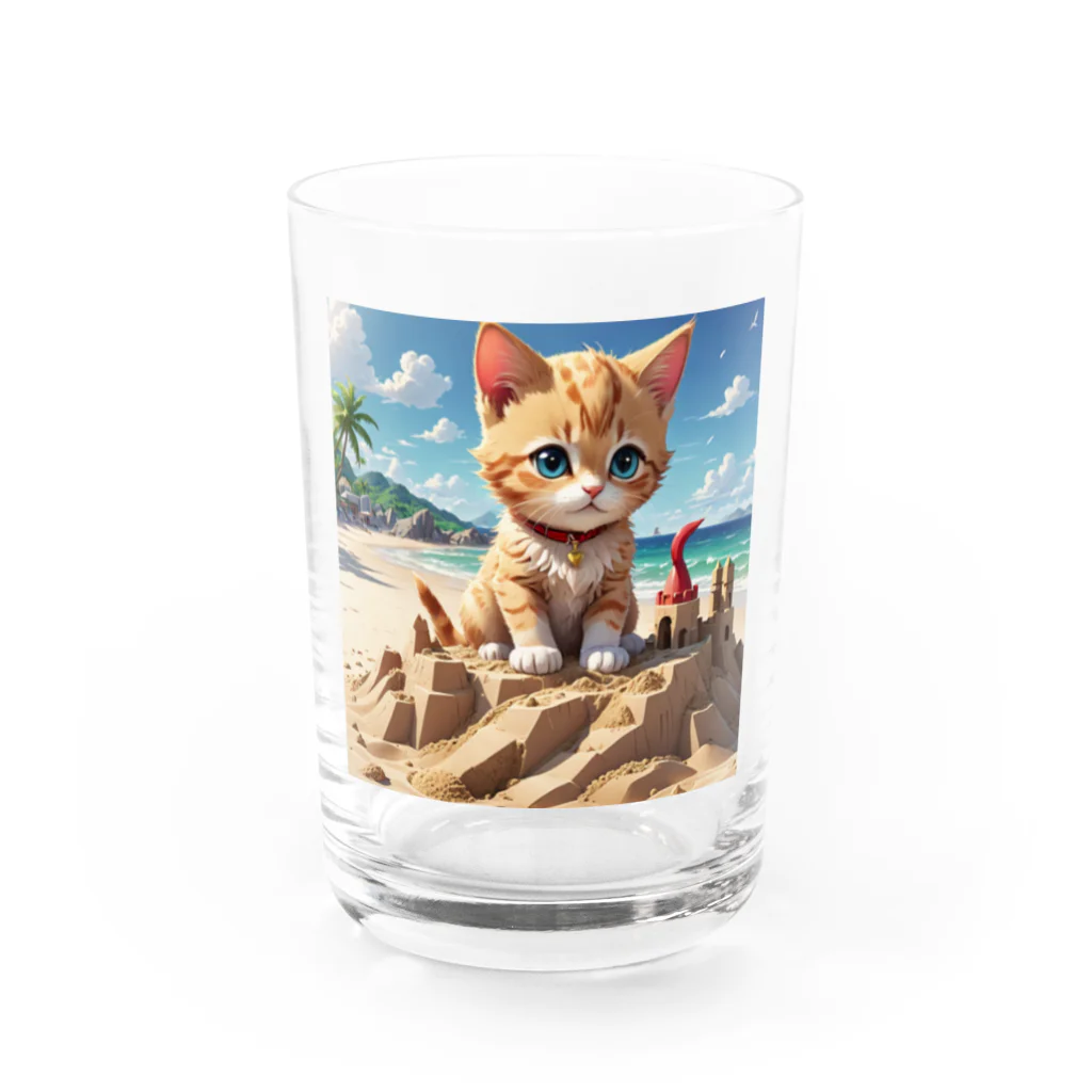 サイバーセキュリティマネジメントオフィスの砂の城で遊ぶ猫 Water Glass :front