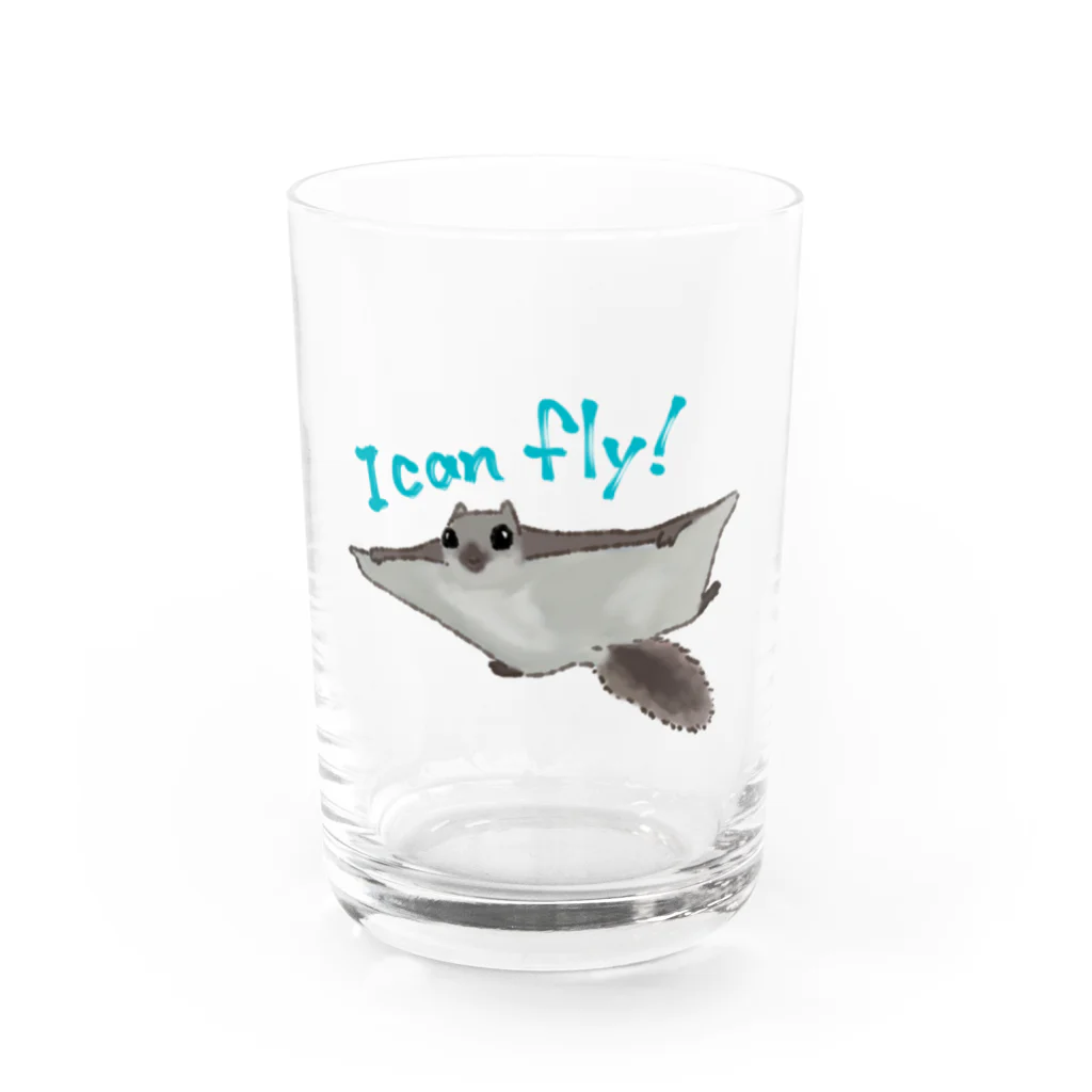 ゆるい生き物イラストグッズの飛んでるエゾモモンガ Water Glass :front