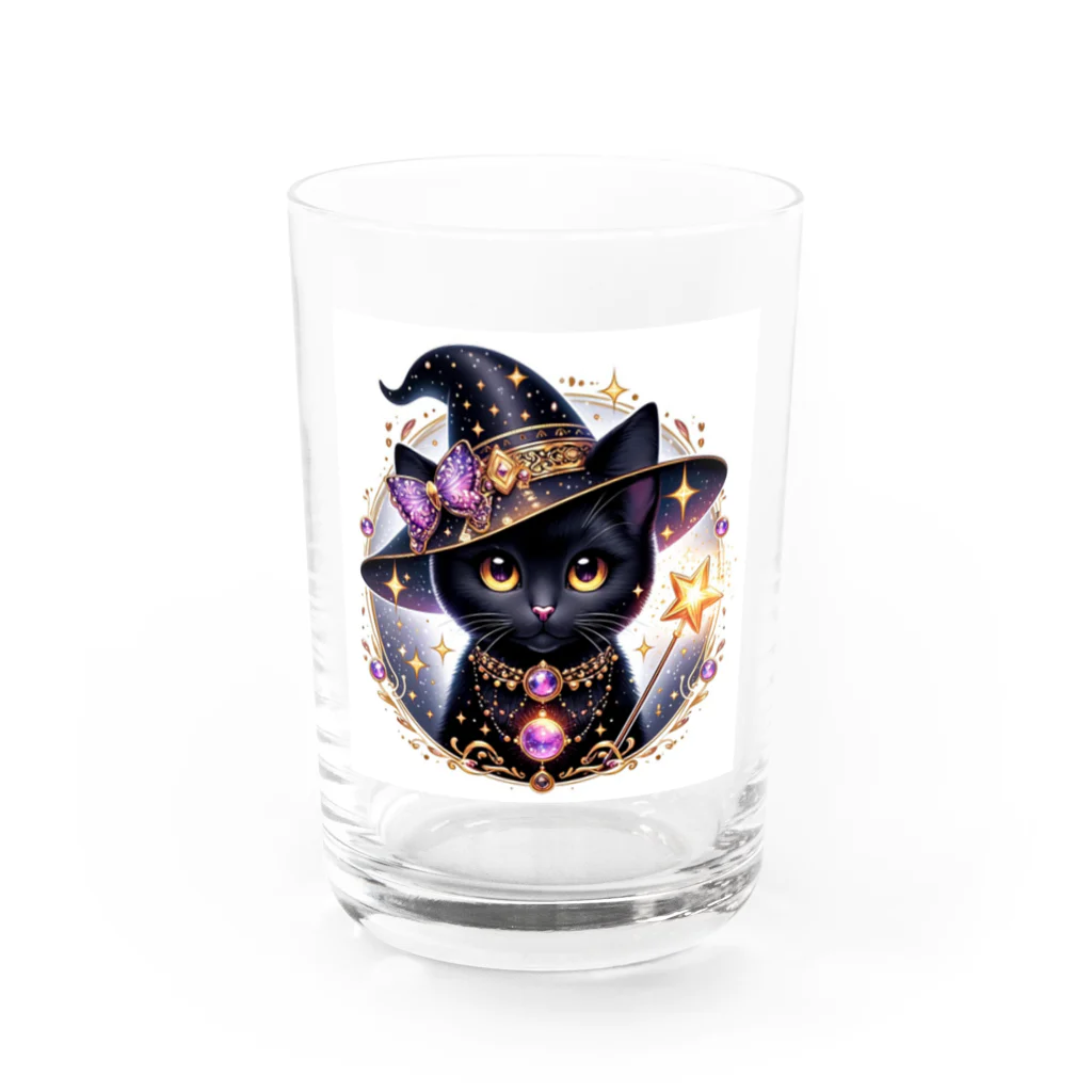 黒猫ギャラリー🐈‍⬛の黒猫の魔法使い Water Glass :front