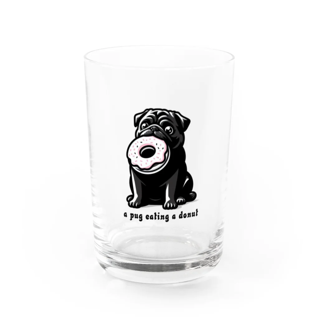 ブヒーズのドーナツ黒パグ Water Glass :front