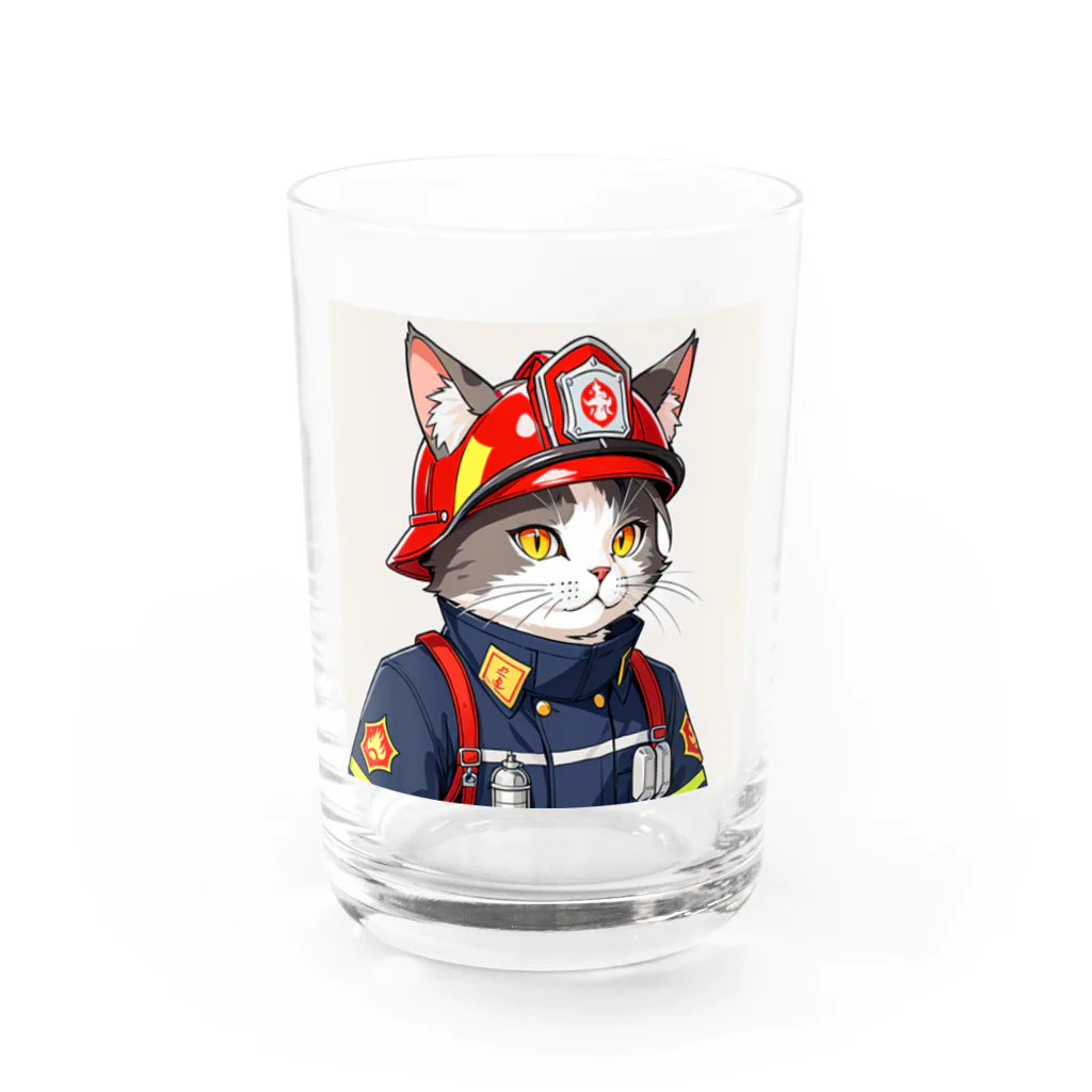 Shellの働く猫：消防士 Water Glass :front