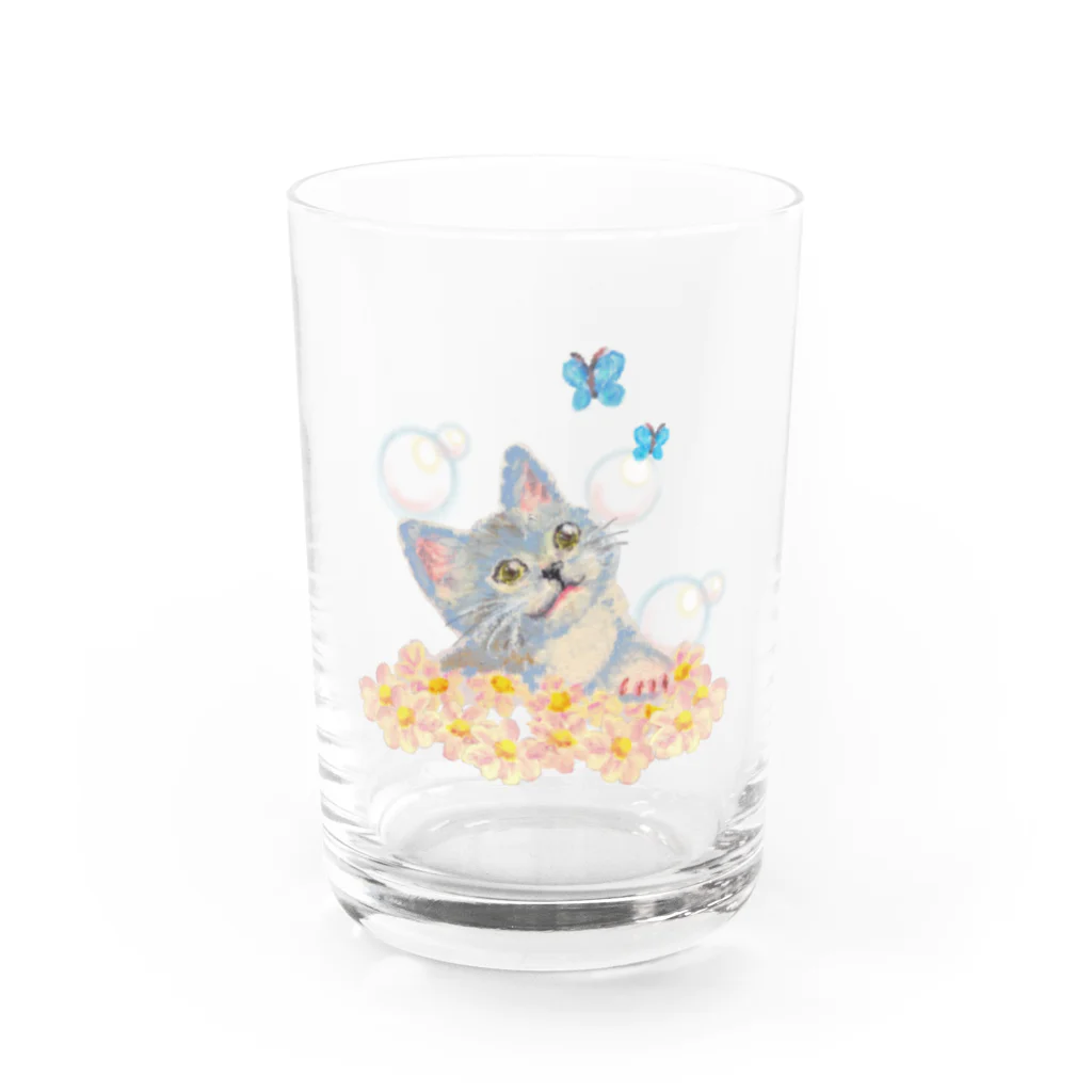 レイナズ アートガーデンのlovely afternoon 雑貨　ネコ・お花・蝶々 Water Glass :front