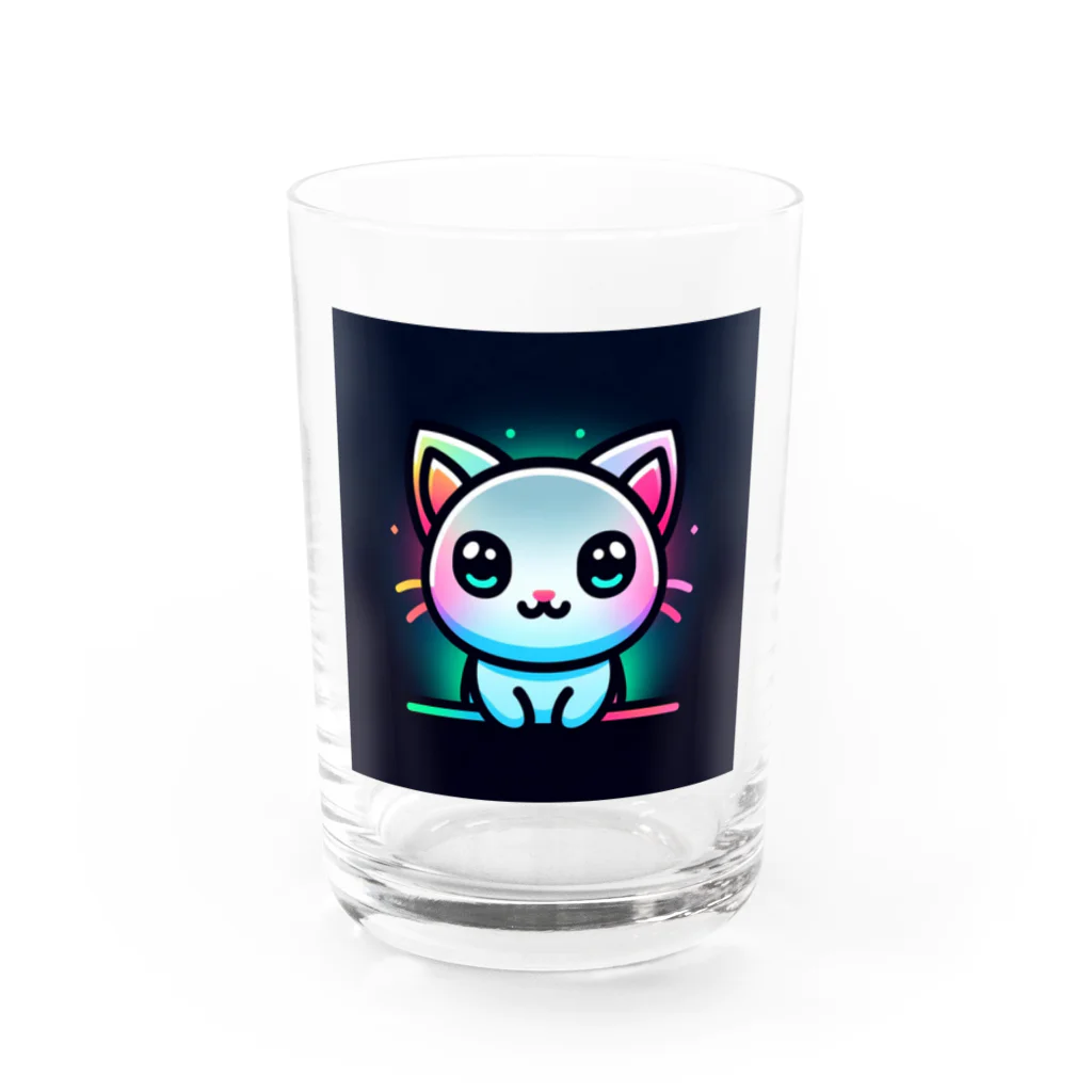 キャピキャピのネオン系の可愛い猫 Water Glass :front