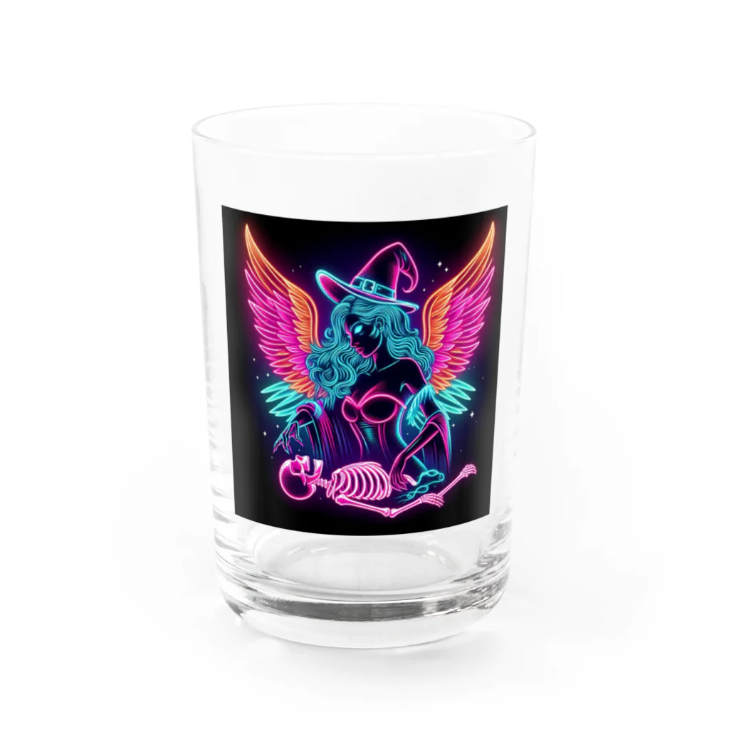 momonekokoのネオンカラーの魔女と骸骨 Water Glass :front