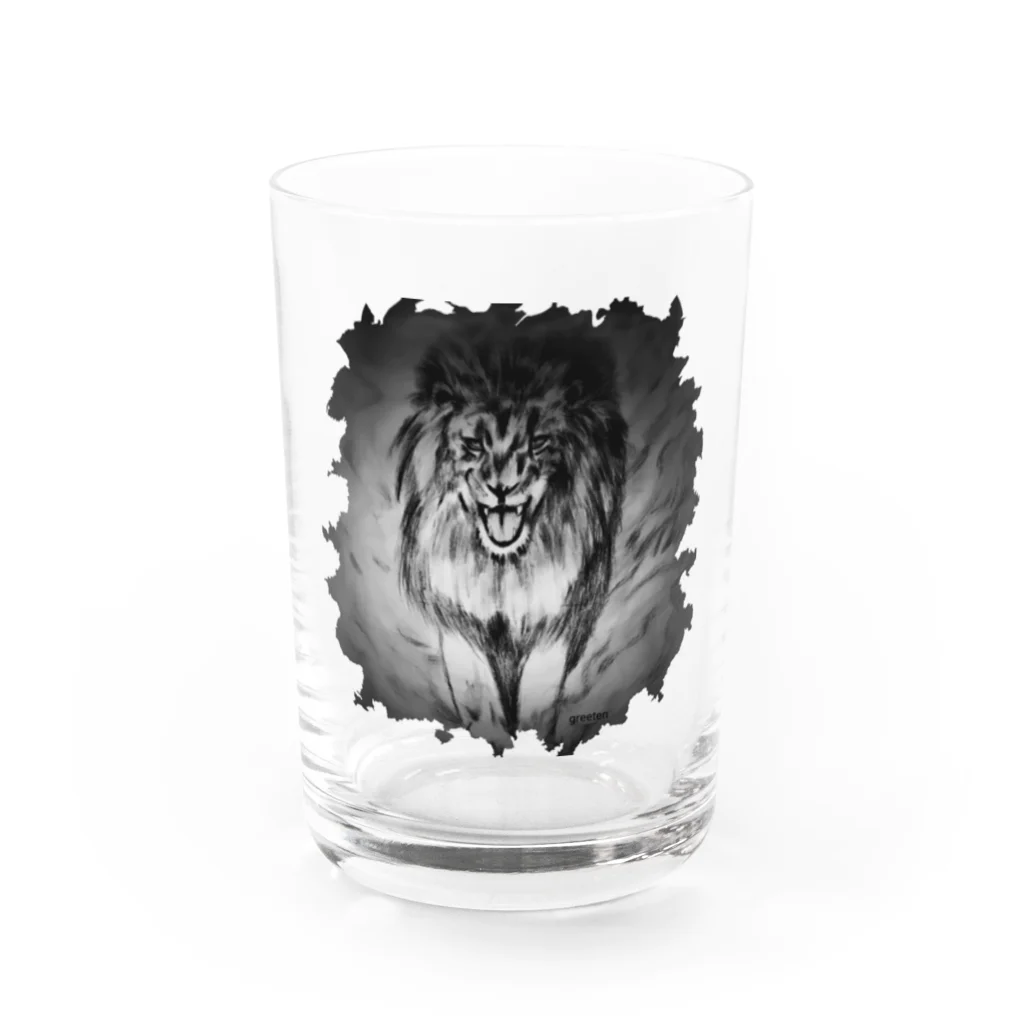 greetenのライオン　アートアニマル　モノクロ Water Glass :front