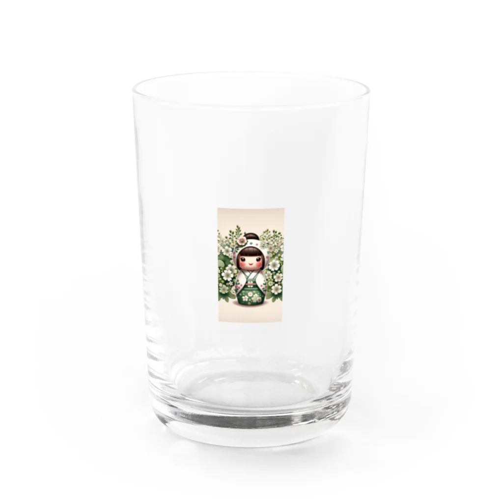 ぷぷオレンジのkokeshi dolls白い花 Water Glass :front